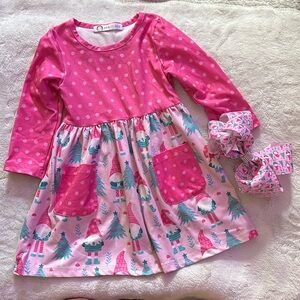 Toddler Holidat Gnome Dress with Bow